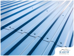 Closeup of commercial steel roofing panels
